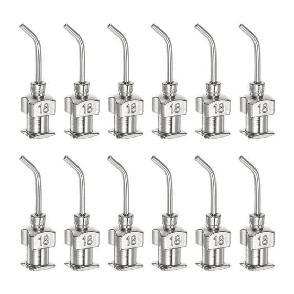 12pack Dispensing Needles, 18G 1/2" Stainless Steel Blunt Tip Bent Dispensing Needles with Luer Lock
