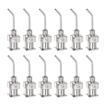 12pack Dispensing Needles, 19G 1/2" Stainless Steel Blunt Tip Bent Dispensing Needles with Luer Lock