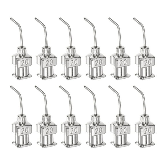 12pack Dispensing Needles, 20G 1/2" Stainless Steel Blunt Tip Bent Dispensing Needles with Luer Lock