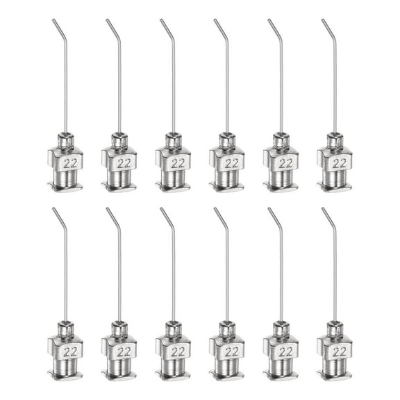 12pack Dispensing Needles, 22G 1" Stainless Steel Blunt Tip Bent Dispensing Needles with Luer Lock