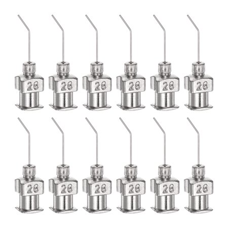 12pack Dispensing Needles, 26G 1/2" Stainless Steel Blunt Tip Bent Dispensing Needles with Luer Lock