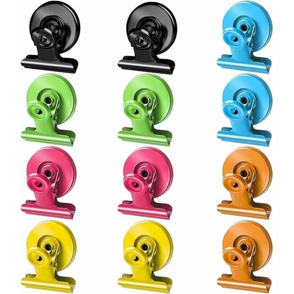 12pack Fridge Magnets Refrigerator Magnets Magnetic Clips Heavy Duty Detailed List Display Paper Fasteners on Home& Office& Teaching (Multicolored, 12)