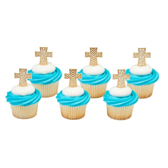 12pack Gold Cross Pattern Cake / Cupcake Decoration Toppers