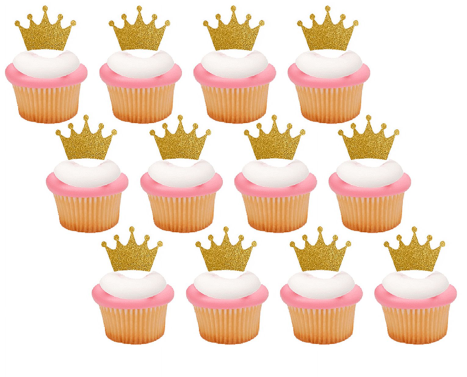 12pack Gold Glitter Princess Crown Tiara Cupcake Decoraiton Picks ...