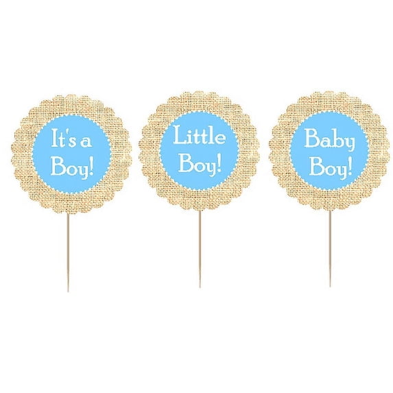 12pack Its a Boy / Little Boy/Baby Boy Cupcake Decoration Toppers / Picks -Burlap Brown