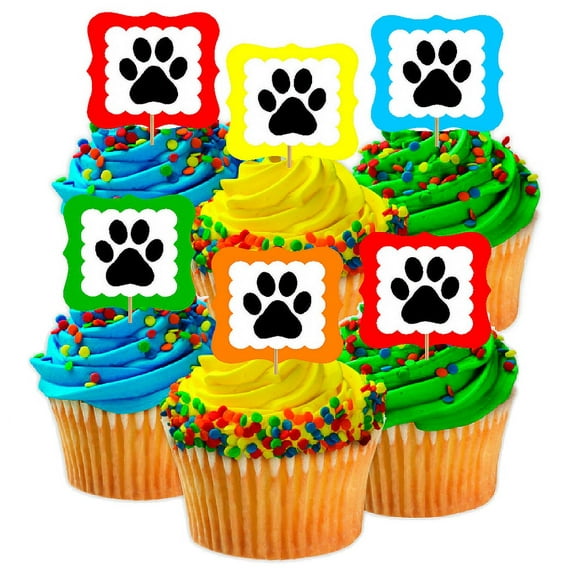 12pack Rainbow Pet Dog Cat Animal Paw Print Cake / Cupcake Decoration Toppers
