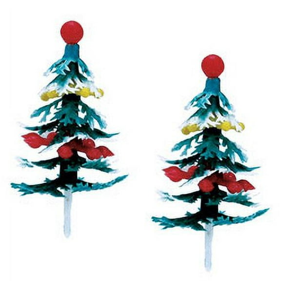 12pack Red Green and White Christmas Bloom Trees Cake / Cupake Decoration Toppers
