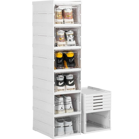 12pack Shoe Storage Box Clear Plastic Stackable Shoe Organizer, Foldable Plastic Transparent Sports Shoe Box
