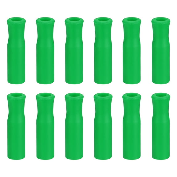 12pack Silicone Straw Tips, Soft Reusable Straws Tips Fit for 1/3 Inch(8mm) OD Stainless Steel Straws, Green