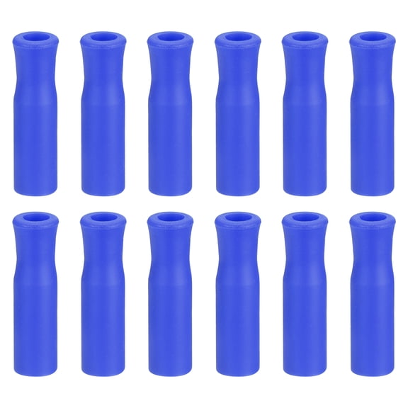 12pack Silicone Straw Tips, Soft Reusable Straws Tips Fit for 1/4 Inch(6mm) OD Stainless Steel Straws, Blue