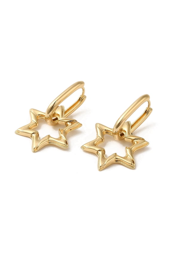 12pairs Brass Hoop Earrings Star of David Light Gold 36x21.5mm