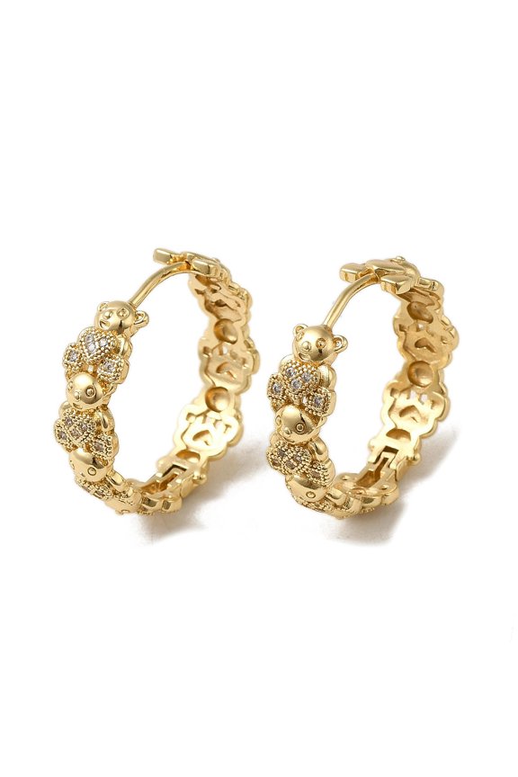 12pairs KC golden Brass Micro Pave Cubic Zirconia Hoop Earring Bear 24x7.5mm