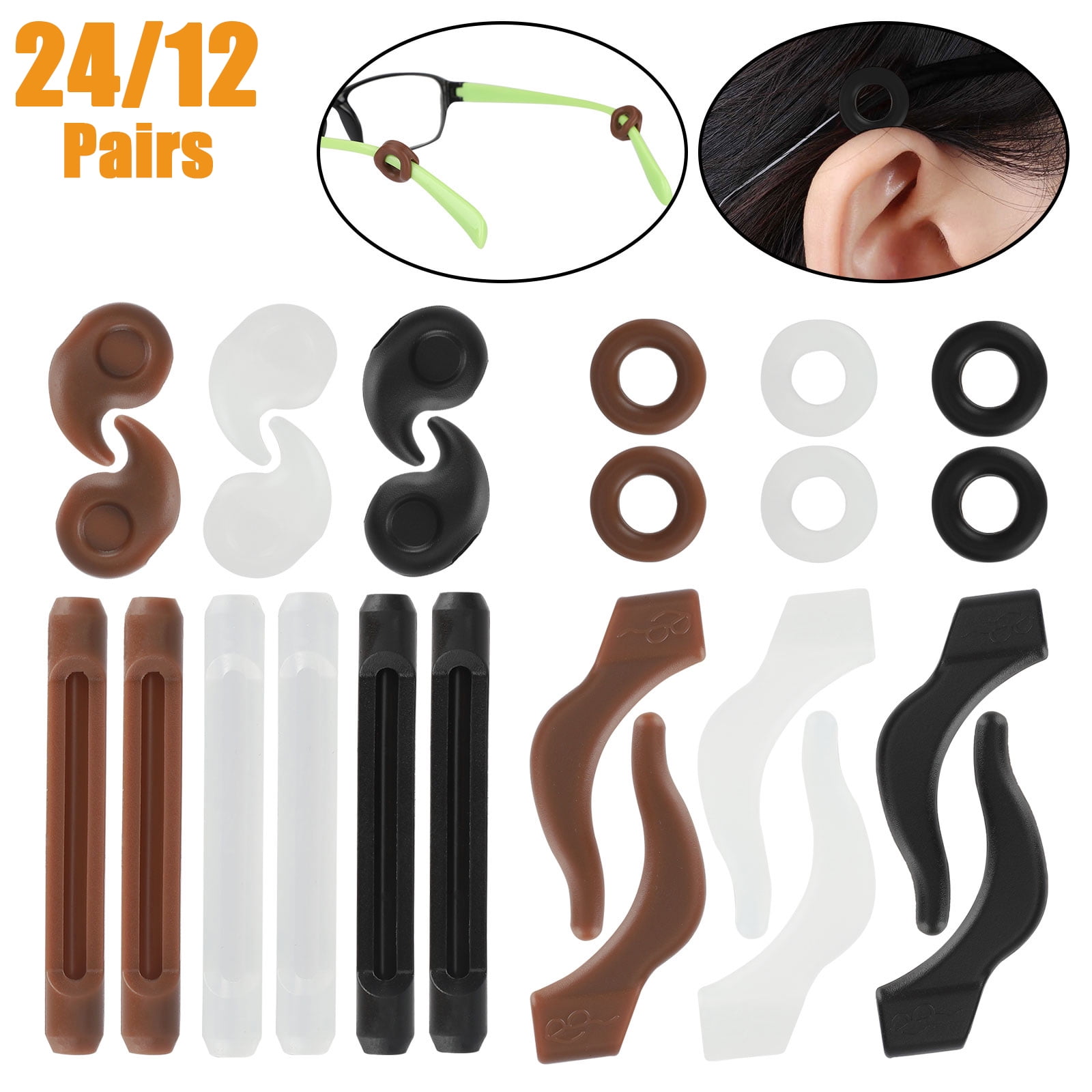 12pairs Silicone Glasses Temple Holders, TSV Anti-Slip Eyeglasses Ear Grip Hooks, Eyewear Retainers and Temple Tips
