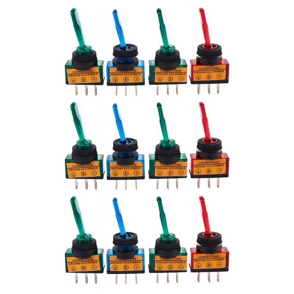 12pc 12v Dc 20a Light Illuminated Toggle Switch Control Car Boat Dash Spst On/off,12 x Car Boat Flick Toggle Switch
