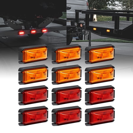 12pc 2.5" Amber Red LED Trailer Marker Light Black Bezel DOT FMVSS 108 SAE P2PCÂ