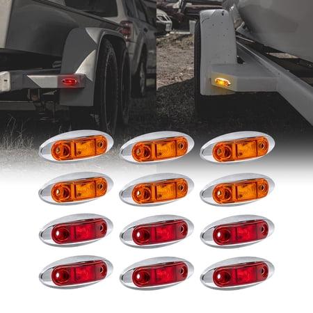 12pc 2.5" Amber Red LED Trailer Marker Light Chrome Bezel DOT FMVSS 108 SAE P2Â