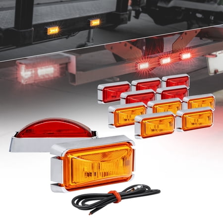 12pc 2.5" Amber Red LED Trailer Marker Light Chrome Bezel DOT FMVSS 108 SAE P2PCÂ