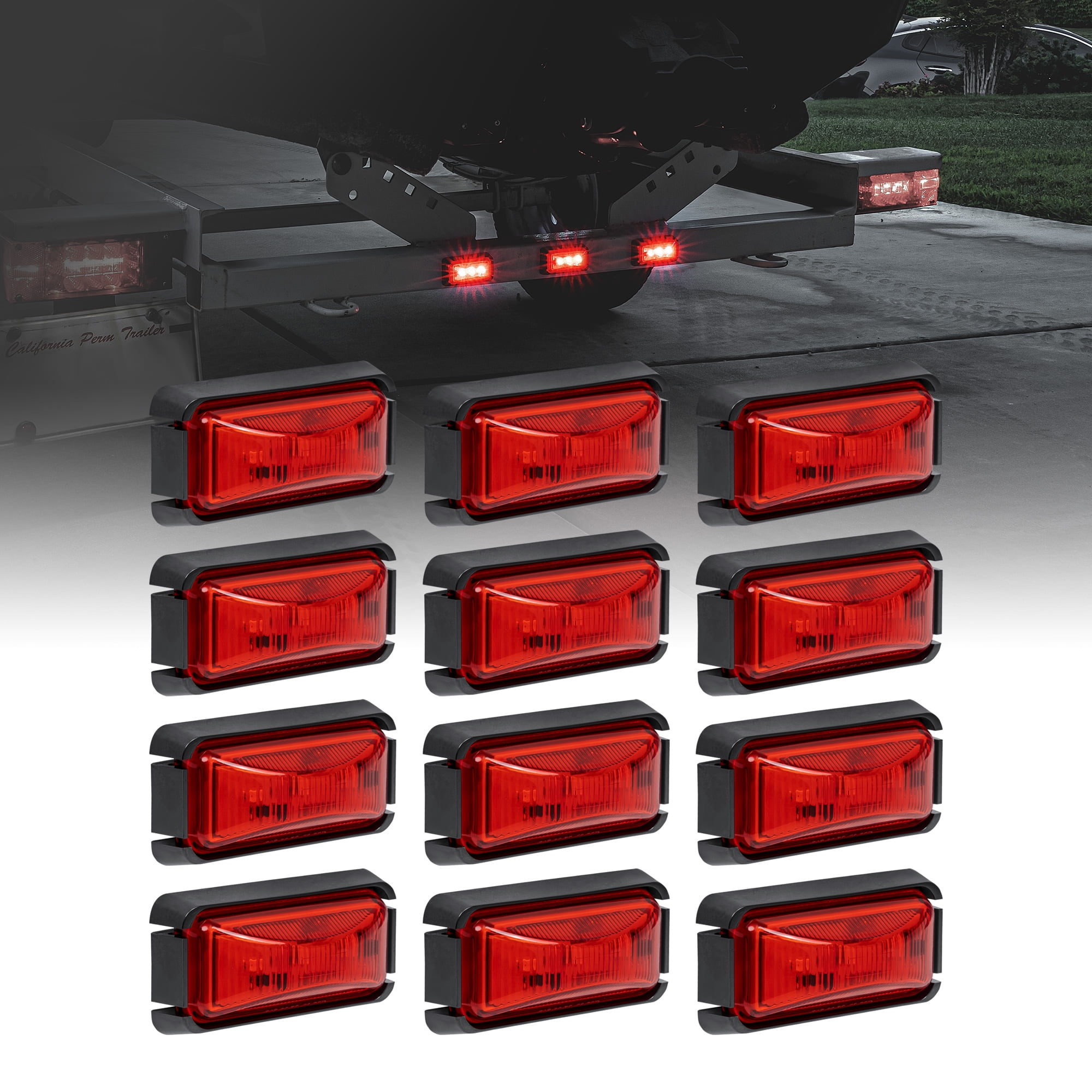 12pc Amber + Red LED Trailer Marker Lights - DOT FMVSS 108 Compliant, IP67 Waterproof, Surface Mount - View #8