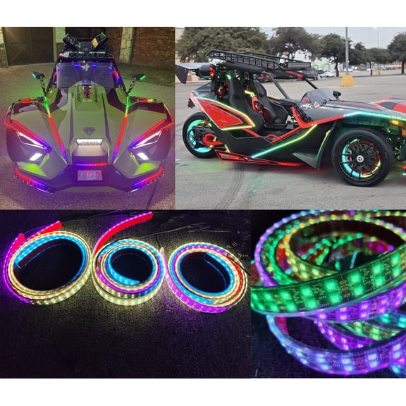 Tzvmnylighting Factory - 12pc 3FT 36" Dream Color Chasing Double Row LED Strip Light Kit For Polaris Slingshot Underglow Waterproof IP68 Bluetooth +Remote