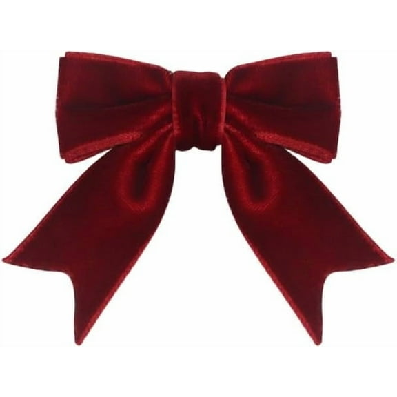 12pc 5*5cm Red Velvet Puffy Bow Christmas Ornament for Christmas Tree Decorations Wreath Burgundy Velvet Ribbon Garland Velvet Bows with Gold Twist Ties