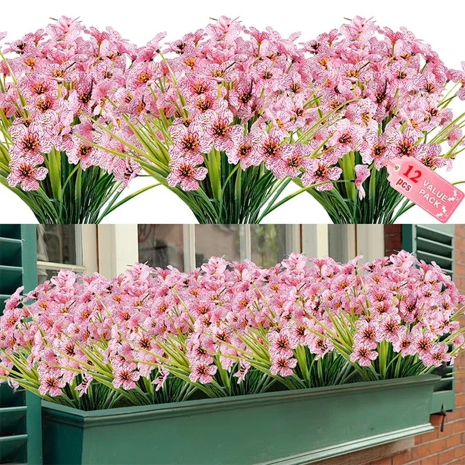 12pc 5 Head Artificial Flowers UV Resistant Outdoor Plants No Fade Faux