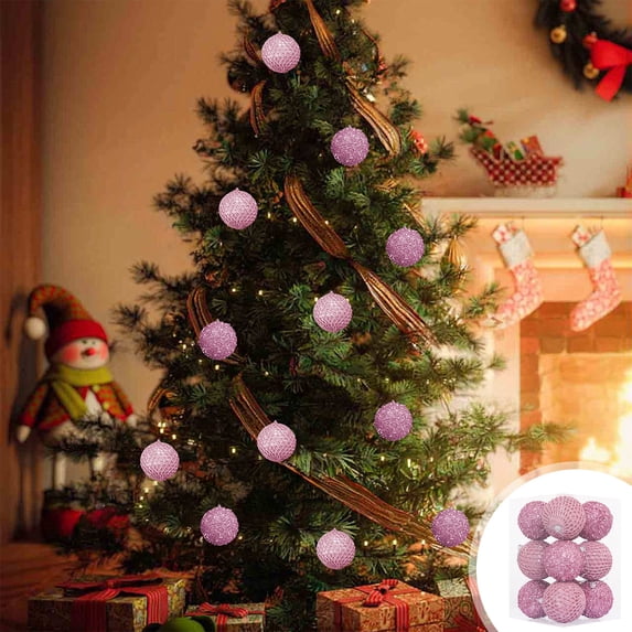 12pc 8cm Pink Glitter Christmas Balls - Tree Ornaments