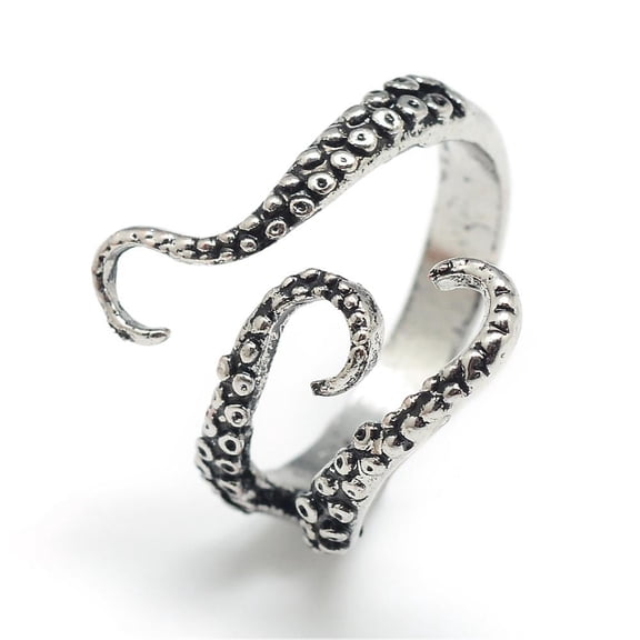 12pc Adjustable Alloy Cuff Finger Rings Squid Size 8 Silver 18mm
