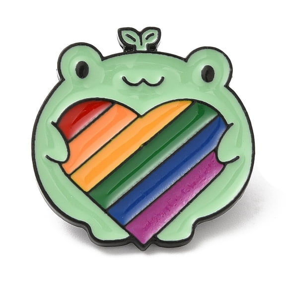 12pc Alloy Enamel Pins Rainbow Pride Flag Frog Brooches Electrophoresis Black Heart 25x25x1.8mm