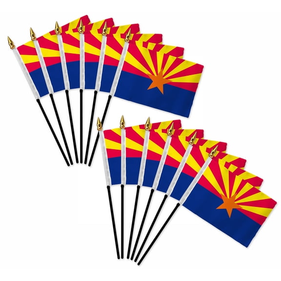 12pc Arizona State Stick Flags, 4x6 Inch Mini Stick Flags for Parades, Classrooms, Patriotic Events & Outdoor Dcor