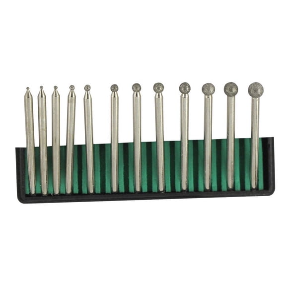 12pc Ball Round Diamond Burr Drill Bit Set 150 Grit 1/32"-1/4" Head 1/8" Shank