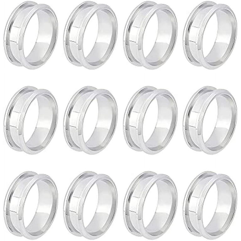 12pc Blank Core Ring Size 9 Stainless Steel Grooved Finger Ring Hypoallergenic Empty Ring Blanks for Inlay Ring Jewelry Wedding Band Making