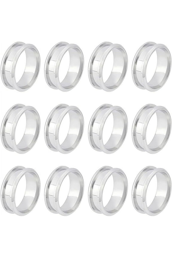 12pc Blank Core Ring Size 9 Stainless Steel Grooved Finger Ring Hypoallergenic Empty Ring Blanks