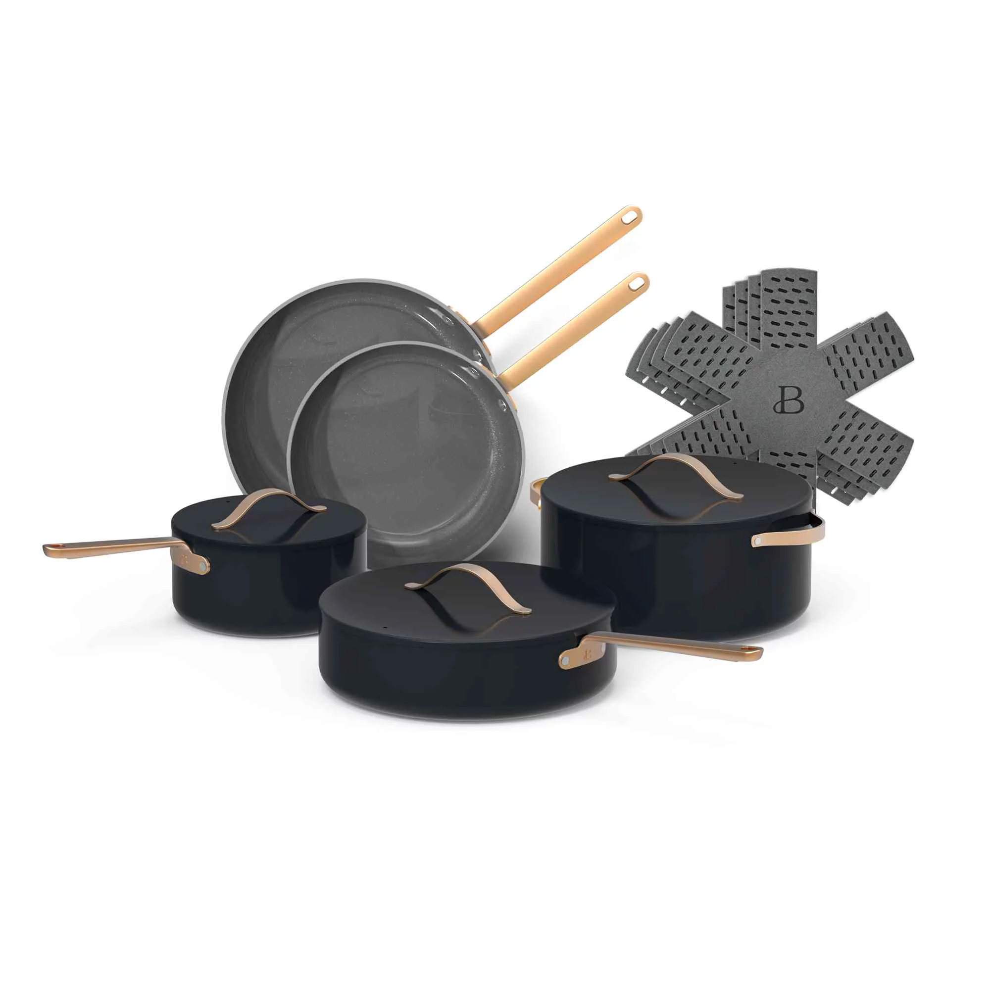 Black Sesame Ceramic Non-Stick 12-Piece Cookware Set with Gold Handles