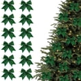 thumbnail image 1 of 12pc Christmas Bow Decorations 9cm Mini Small Christmas Tree Hanging Ribbon Bows Ornaments (Green), 1 of 8