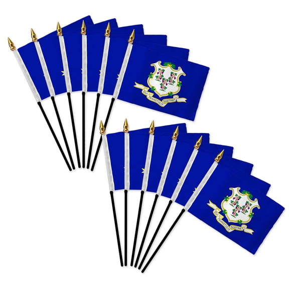 12pc Connecticut State Stick Flags, 4x6 Inch Mini Stick Flags for Parades, Classrooms, Patriotic Events & Outdoor Dcor