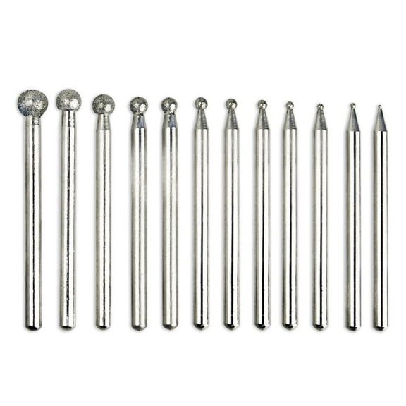 12pc Diamond Round Burr Drill Bit Set for Cutting Grinding Dremel Rotary Tool
