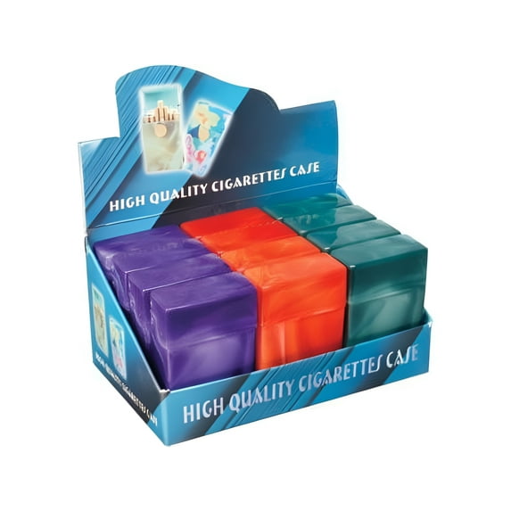 12pc Display - Fujima Plastic Cigarette Case w/ Marble Finish - Kingsize