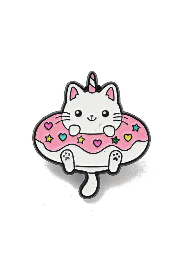 12pc Donut Theme Cartoon Alloy Brooches Enamel Pins Cat Shape 31.5x29mm