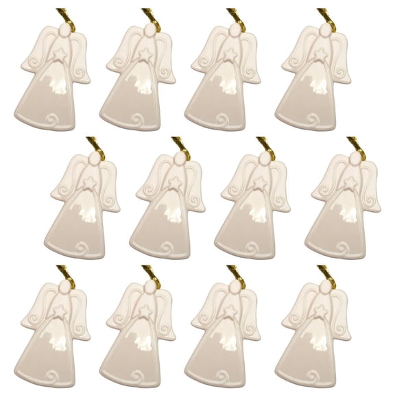 Factory Direct Craft Embossed Porcelain Ceramic Angel Ornaments, Set of 12, 4-1/2 Inch Christmas Craft Ornaments