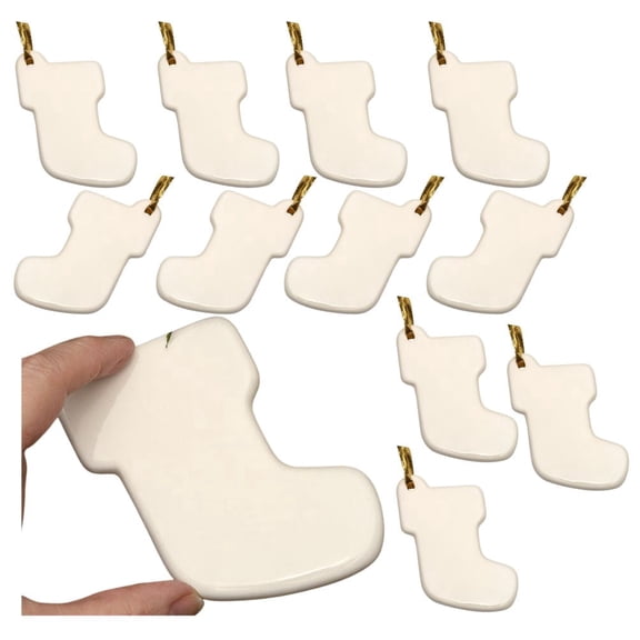Factory Direct Craft Porcelain Ceramic Christmas Stocking Ornaments, Set of 12, 3.25 x 3.5 Inch Blank Holiday Ornaments