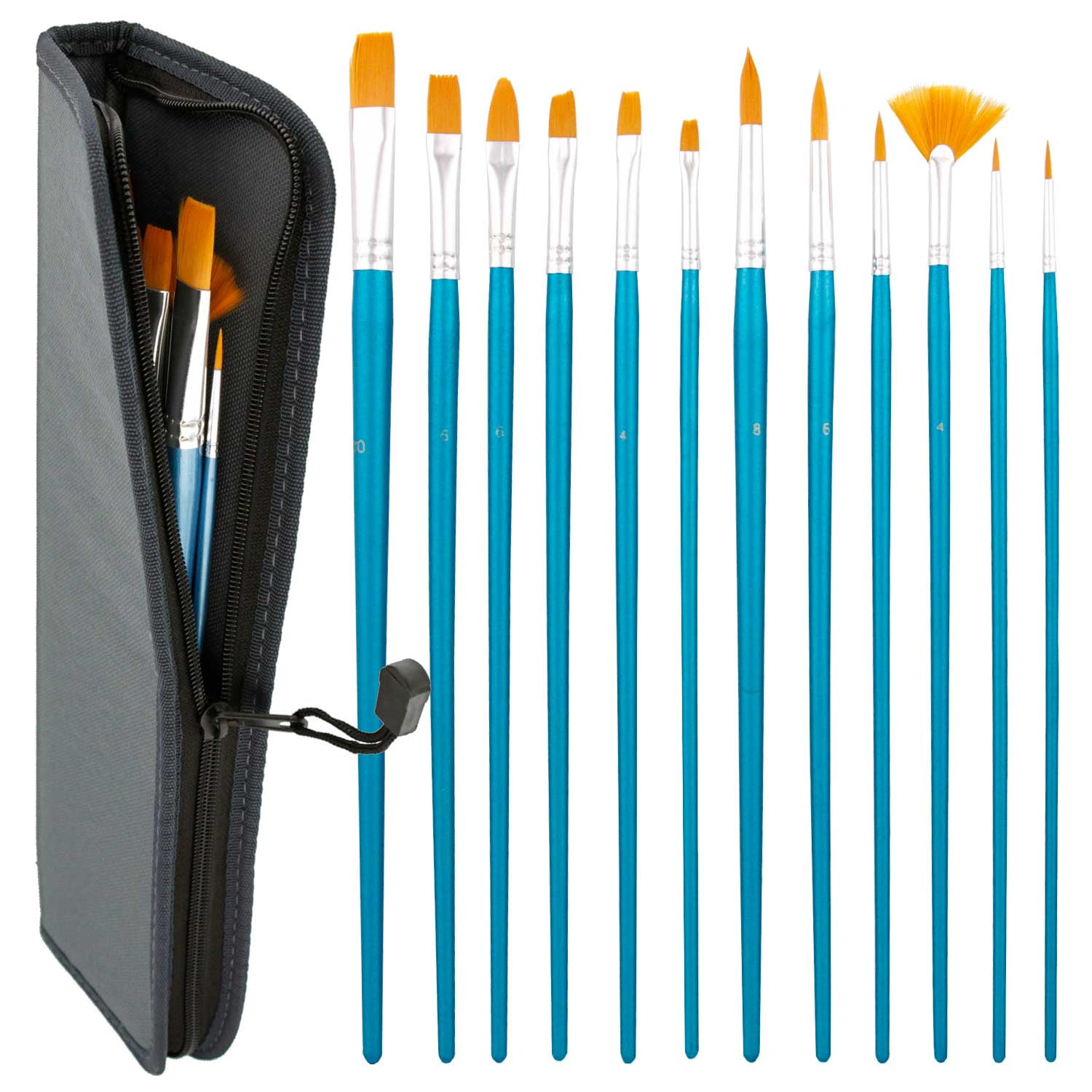 12pc Nylon Hair Short Blue Handle Oil/Acrylic Brush Set — TCP Global