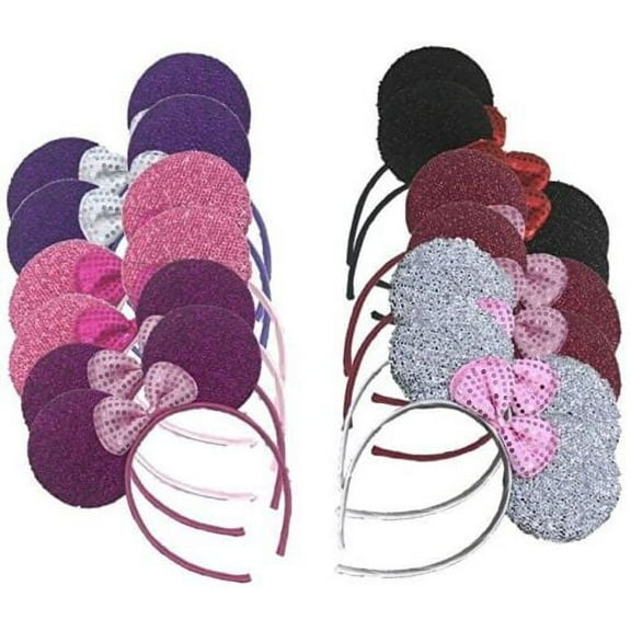 12pc Minnie Mouse Ears Headbands mixed sequin red pink pur Mickey Party Birthday