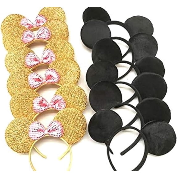 12pc Minnie Mouse Ears Headbands mixed sequin yellow gold pink Mickey Party Birthday