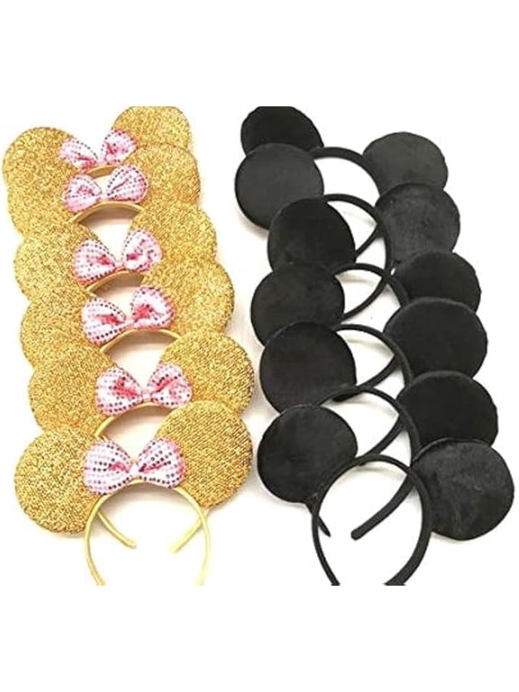 12pc Minnie Mouse Ears Headbands mixed sequin yellow gold pink Mickey Party Birthday