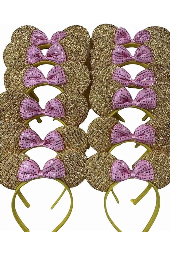 12pc Minnie Mouse Ears Headbands mixed sequin yellow gold pink Mickey Party Birthday
