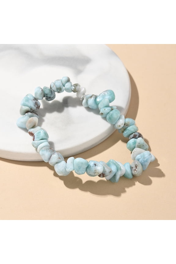 12pc Natural Larimar Beaded Stretch Bracelets 2 inch(48mm)