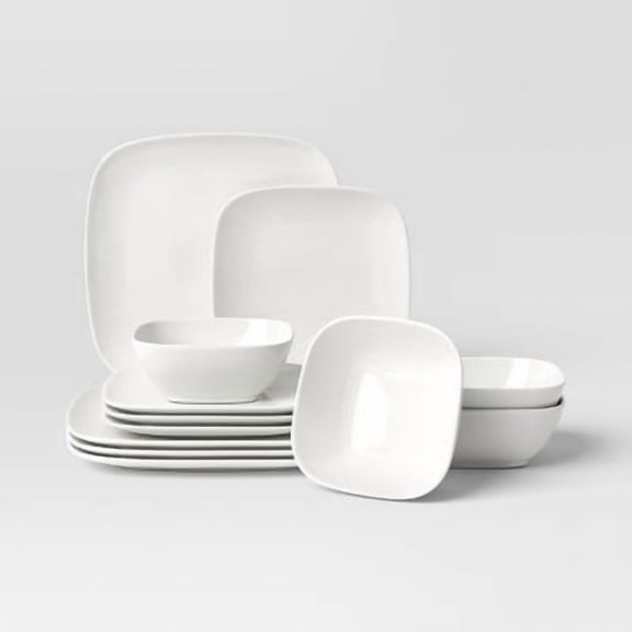 12pc New Porcelain Square Coupe Dinnerware Set