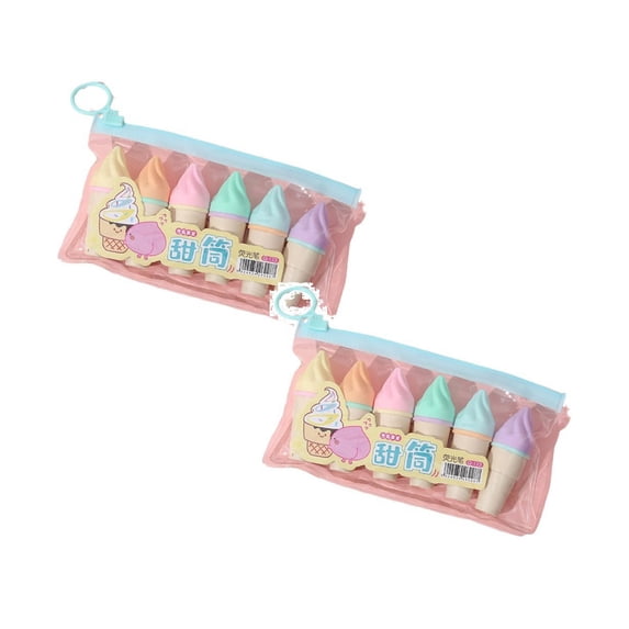 12pc Ngheia Ice Cream Graduation Pens, Pens and Highlighters Set, Ice Shape Fluorescent Marker Pens 6ml