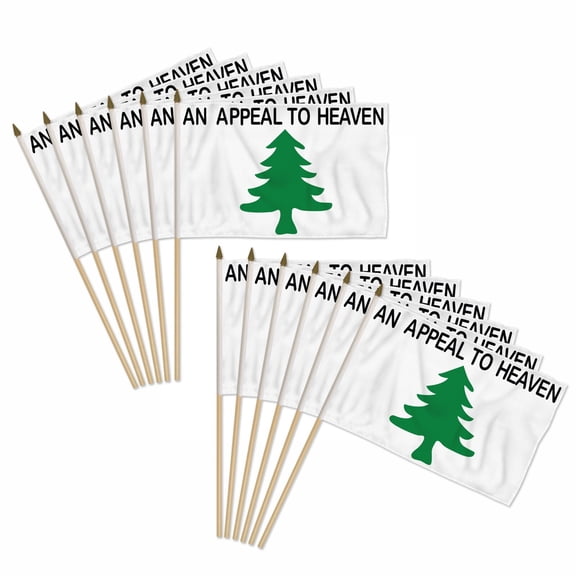 12pc Pack of Liberty Tree 12x18in Appeal to Heaven Historical Stick Flags