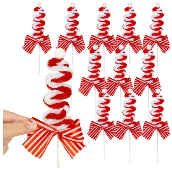 12pc Peppermint-Themed Pipe Cleaner Picks - for Winter/Christmas Decor - Factory Direct Craft